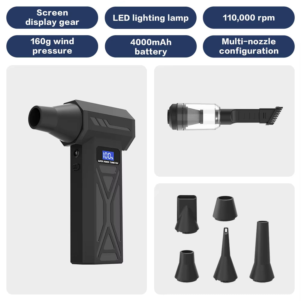 Powerful Air Blower 130000Rpm 4 Gear Adjustable Turbo Jet Blower with Led Light Battery Display Cordless Compressed Air Duster