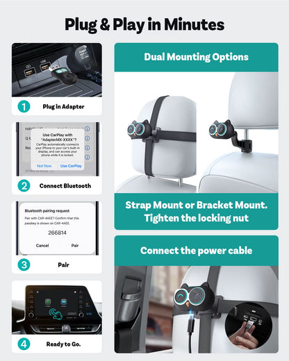 Cabin Care Wireless Carplay Adapter Baby Camera 1080P HD 150° Wide Angle View Night Vision Real Time Backseat Monitor