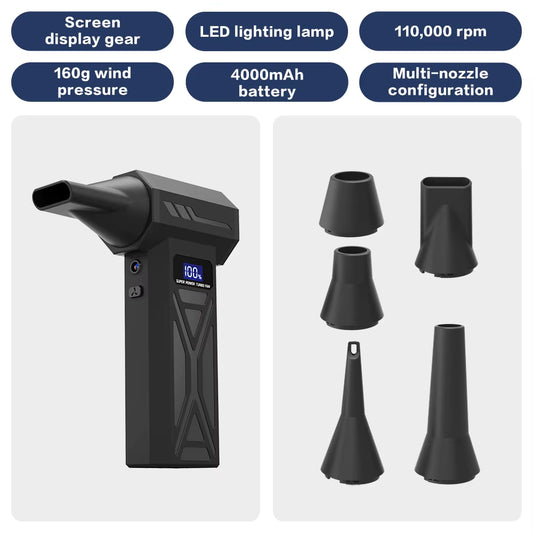 Powerful Air Blower 130000Rpm 4 Gear Adjustable Turbo Jet Blower with Led Light Battery Display Cordless Compressed Air Duster