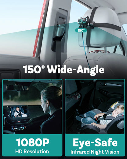 Cabin Care Wireless Carplay Adapter Baby Camera 1080P HD 150° Wide Angle View Night Vision Real Time Backseat Monitor