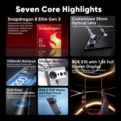 2025 New  Z80 Ultra 5G Smartphone Global Version Snapdragon 8 Elite Gen 5 7200Mah 6.85'' 144Hz Oled Display 90W Fast Charg