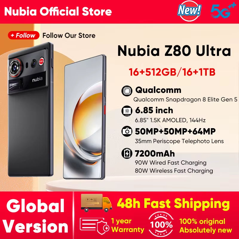 2025 New  Z80 Ultra 5G Smartphone Global Version Snapdragon 8 Elite Gen 5 7200Mah 6.85'' 144Hz Oled Display 90W Fast Charg