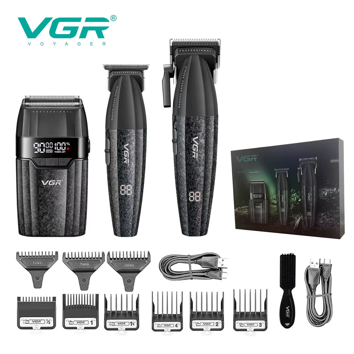 Hair Trimmer Professional Hair Clippers Adjustable Hair Cutting Machine 9000 RPM Cordless Clippers and Trimmers Set V-640 S3